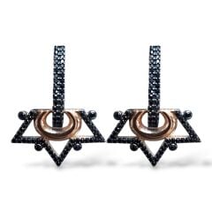 Siyah Taş Yıldız Rose Kaplama Gümüş Küpe