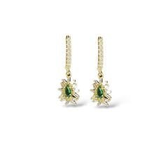 14K Altın Kaplama Zümrüt Renk Zirkon Taş Sallantılı Kadın Gümüş Küpe