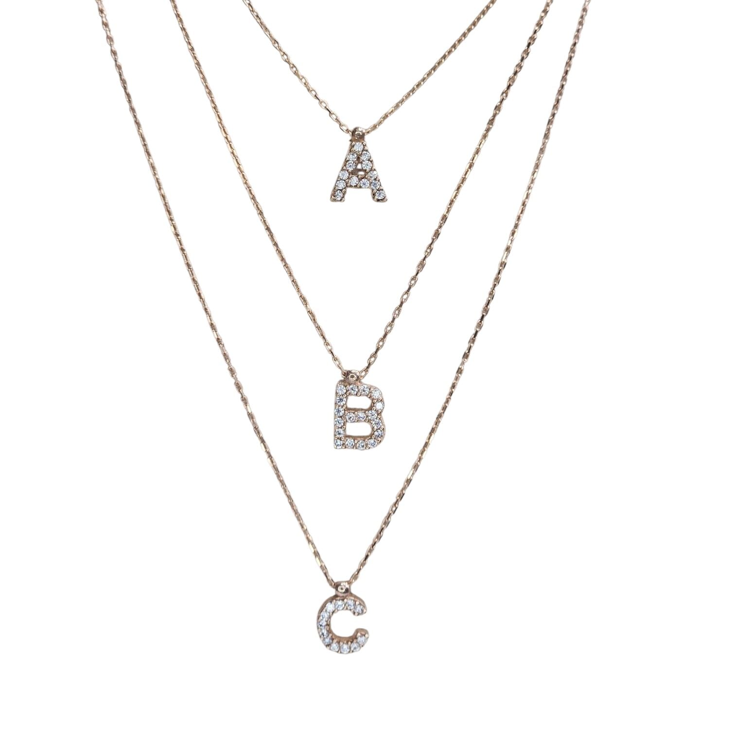 A Harfi Taşlı Rose Kaplama Kadın Gümüş Kolye