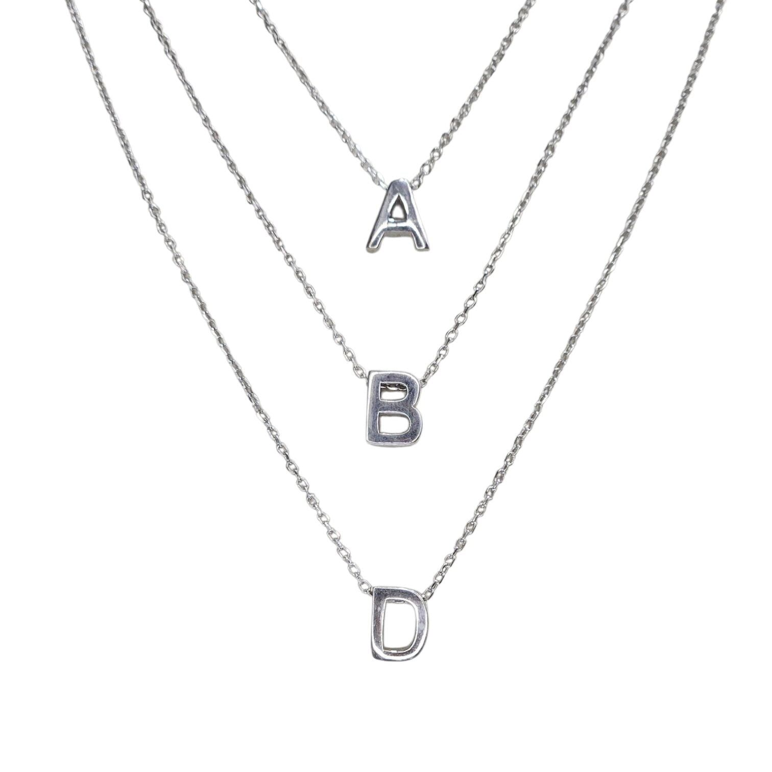 A - B - D Harfi Bombeli Parlak Kadın Gümüş Kolye