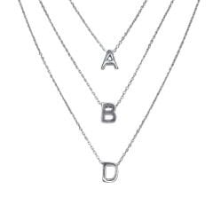 A - B - D Harfi Bombeli Parlak Kadın Gümüş Kolye