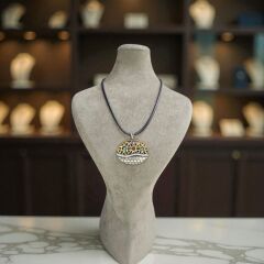 Yakut ve Zümrüt Taşlı Otantik Gümüş Kolye - Deri