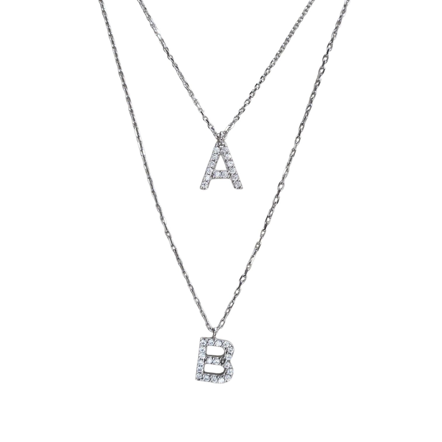 A - B Harfi Taşlı Kadın Gümüş Kolye