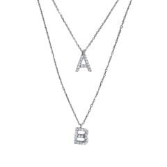 A - B Harfi Taşlı Kadın Gümüş Kolye