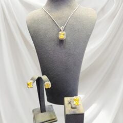 Baget Kesim Sarı Renk Kristal Zirkon Taşlı Gümüş Set