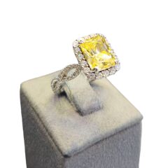 Baget Kesim Sarı Renk Kristal Zirkon Taşlı Gümüş Set