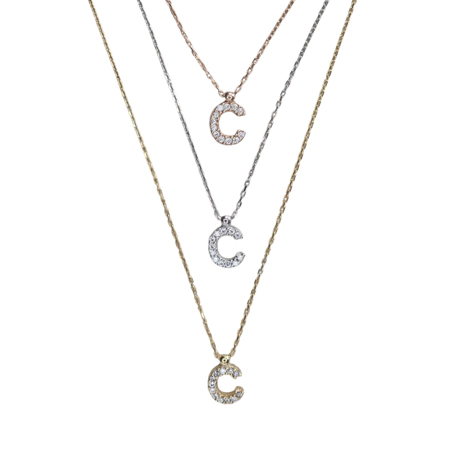 C Harfi Taşlı Kadın Gümüş Kolye