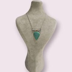 Doğal Malahit Taşı Otantik Gümüş Kolye