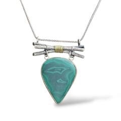 Doğal Malahit Taşı Otantik Gümüş Kolye