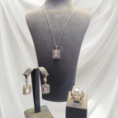 Baget Kesim Pırlanta Montür Taşlı Gümüş Set