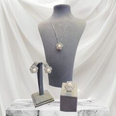 Çiçek Model İnci Taşlı Gümüş Set