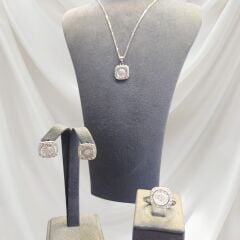 Kare Kesim Zirkon Taşlı Gümüş Set