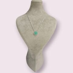 Yeşil Renk Yonca Model Gümüş Kolye-45 cm