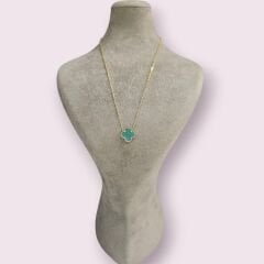 Yeşil Renk Yonca Model Gold Kaplama Gümüş Kolye