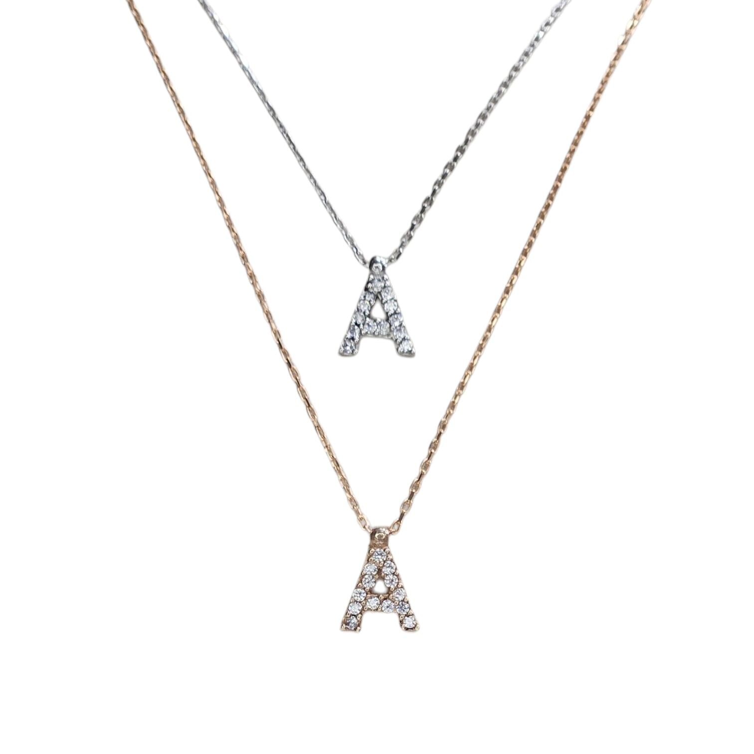 A Harfi Taşlı Kadın Gümüş Kolye