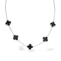 Siyah Renk 5li Yonca Model Gümüş Kolye