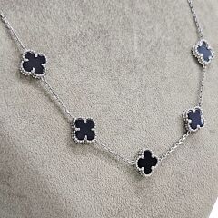 Siyah Renk 5li Yonca Model Gümüş Kolye