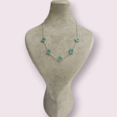 Yeşil Renk 5li Yonca Model Gümüş Kolye