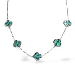 Yeşil Renk 5li Yonca Model Gümüş Kolye