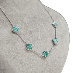 Yeşil Renk 5li Yonca Model Gümüş Kolye