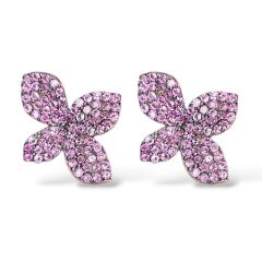 Çiçek Model Mor Renk Zirkon Taşlı Kolye-Küpe Takım