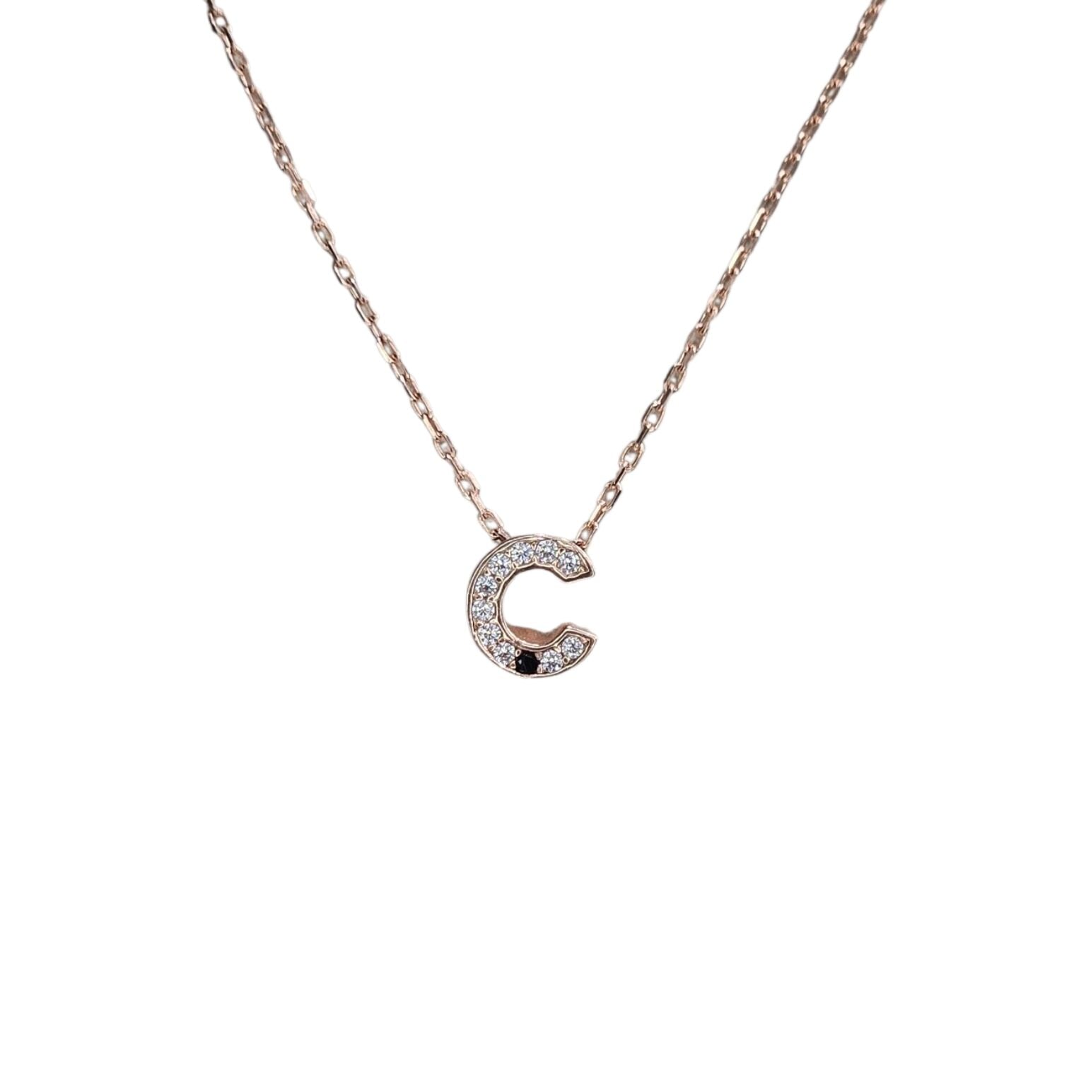 Ç Harfi Taşlı Rose Kaplama Kadın Gümüş Kolye