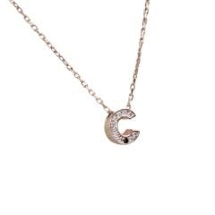 Ç Harfi Taşlı Rose Kaplama Kadın Gümüş Kolye