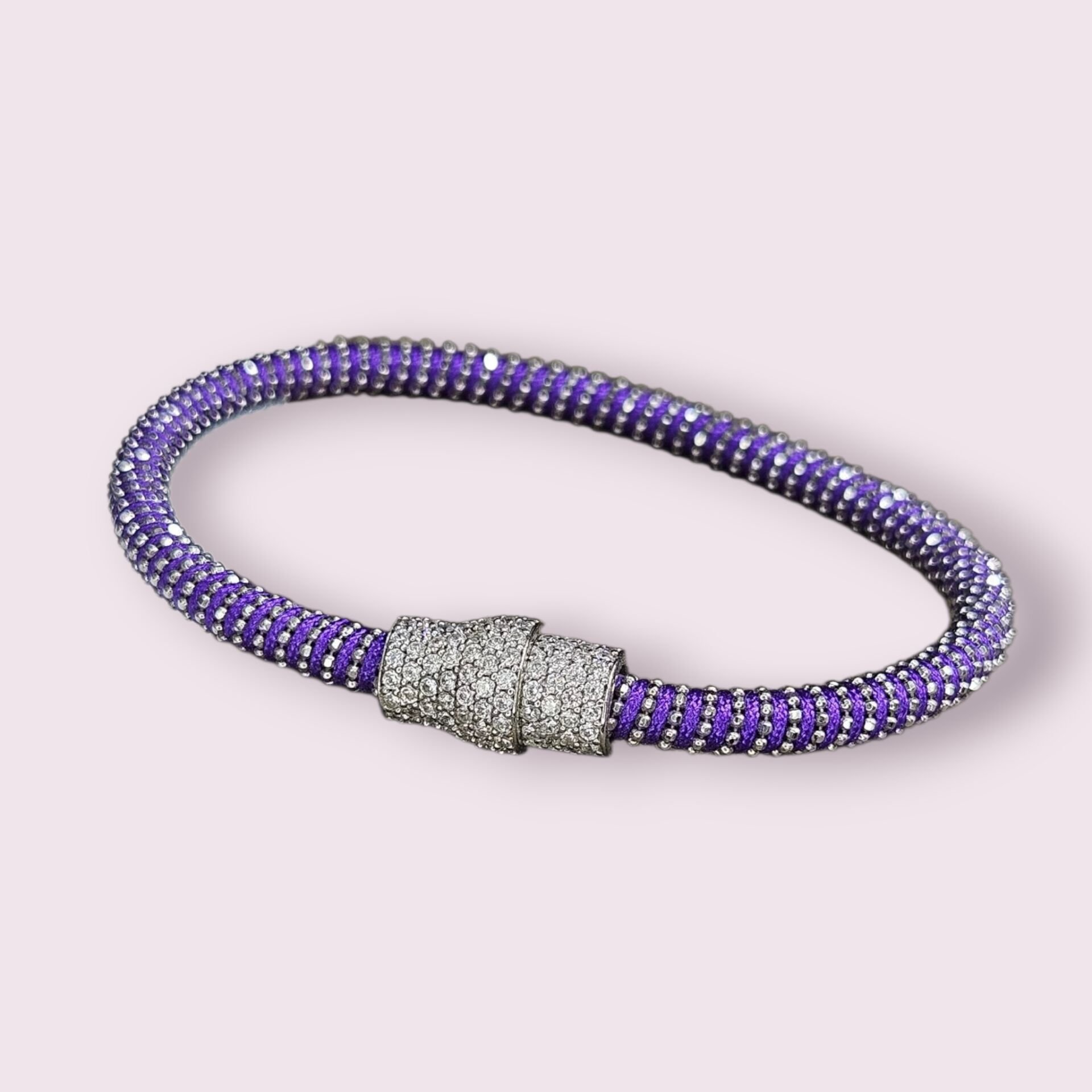 Mor Renk Mıknatıslı Pırlanta Montür Zirkon Taş İp Bileklik