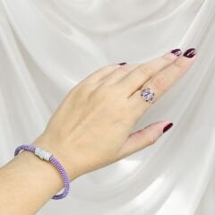 Mor Renk Mıknatıslı Pırlanta Montür Zirkon Taş İp Bileklik