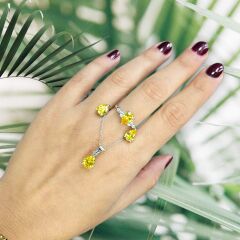 Sarı Renk Kristal Damla Model Gümüş Set