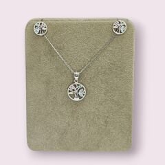 Ağaç Form Renkli Taşlı Gümüş Kolye ve Küpe Takım