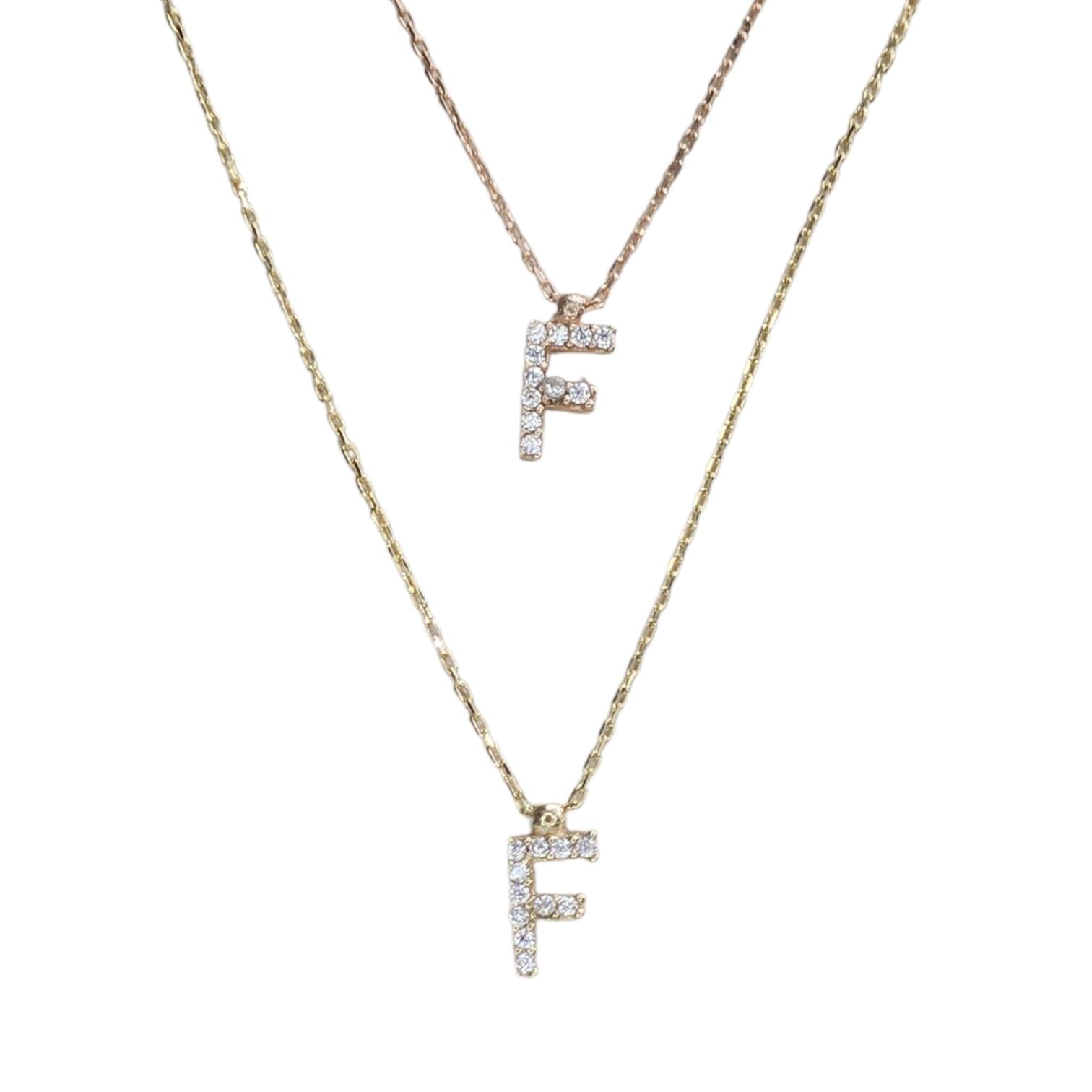 F Harfi Taşlı Kadın Gümüş Kolye