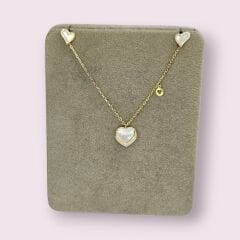 Kalp Form Sedef ve Zirkon Taşlı Gold Kaplama Kolye-Küpe Takım