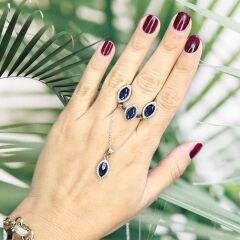 Safir Taşlı Şık Gümüş Set