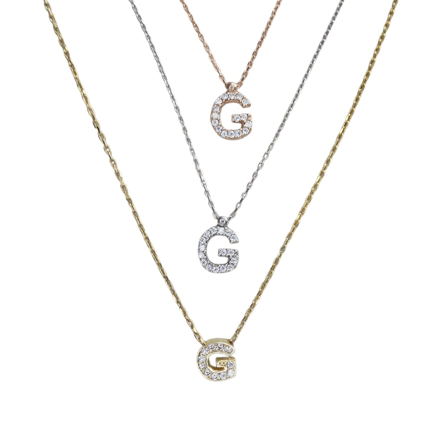 G Harfi Taşlı Kadın Gümüş Kolye