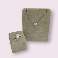 Pembe Taşlı Kalp Form Yüzük Ve Kolye Takım