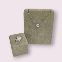 Pembe Taşlı Kalp Form Yüzük Ve Kolye Takım