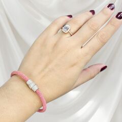 Pembe Renk Mıknatıslı Pırlanta Montür Zirkon Taş İp Bileklik
