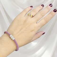 Mor Renk Mıknatıslı Pırlanta Montür Zirkon Taş İp Bileklik