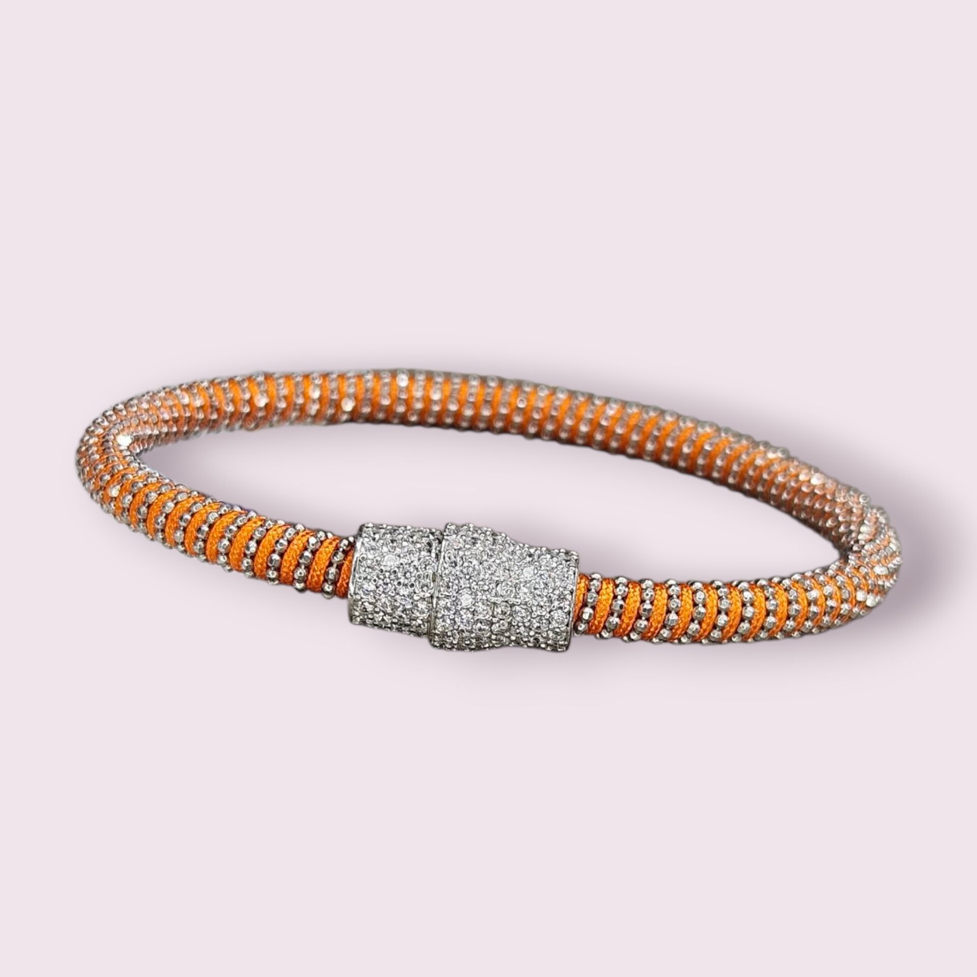 Turuncu Renk Mıknatıslı Pırlanta Montür Zirkon Taş İp Bileklik