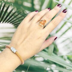 Turuncu Renk Mıknatıslı Pırlanta Montür Zirkon Taş İp Bileklik