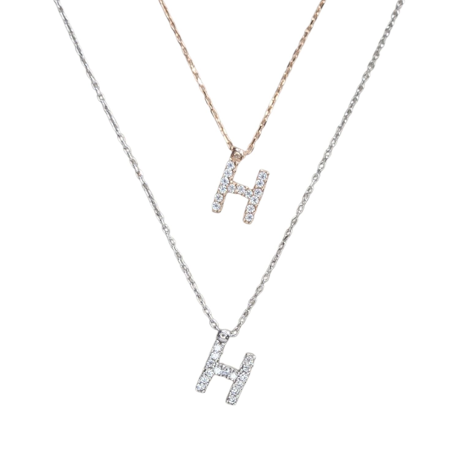 H Harfi Taşlı Kadın Gümüş Kolye