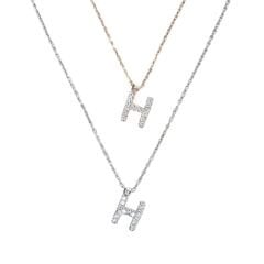 H Harfi Taşlı Kadın Gümüş Kolye