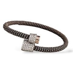 Kahverengi Renk Mıknatıslı Pırlanta Montür Zirkon Taş İp Bileklik