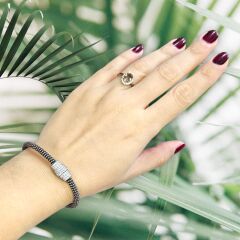 Kahverengi Renk Mıknatıslı Pırlanta Montür Zirkon Taş İp Bileklik