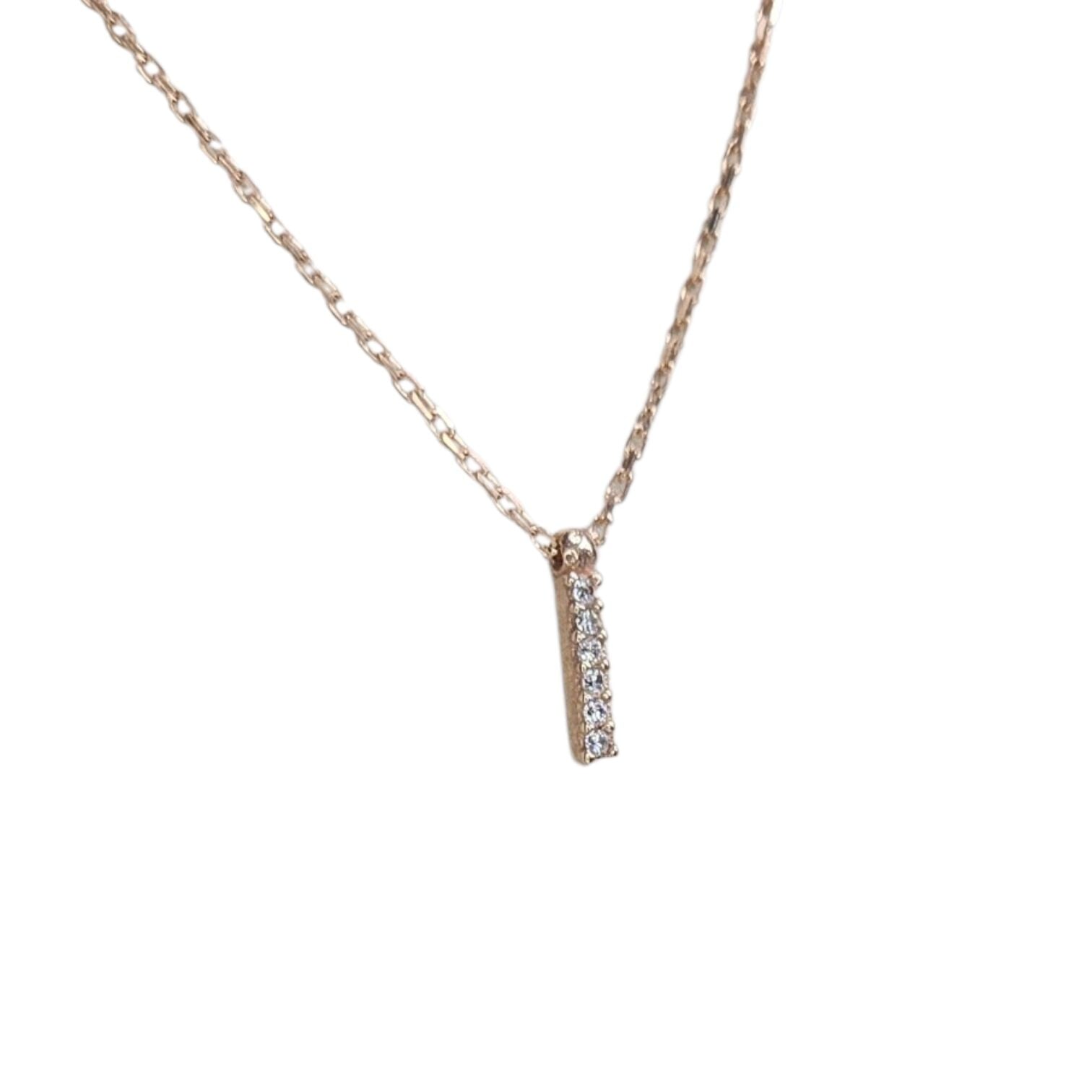 I - İ Harfi Taşlı Rose Kaplama Kadın Gümüş Kolye