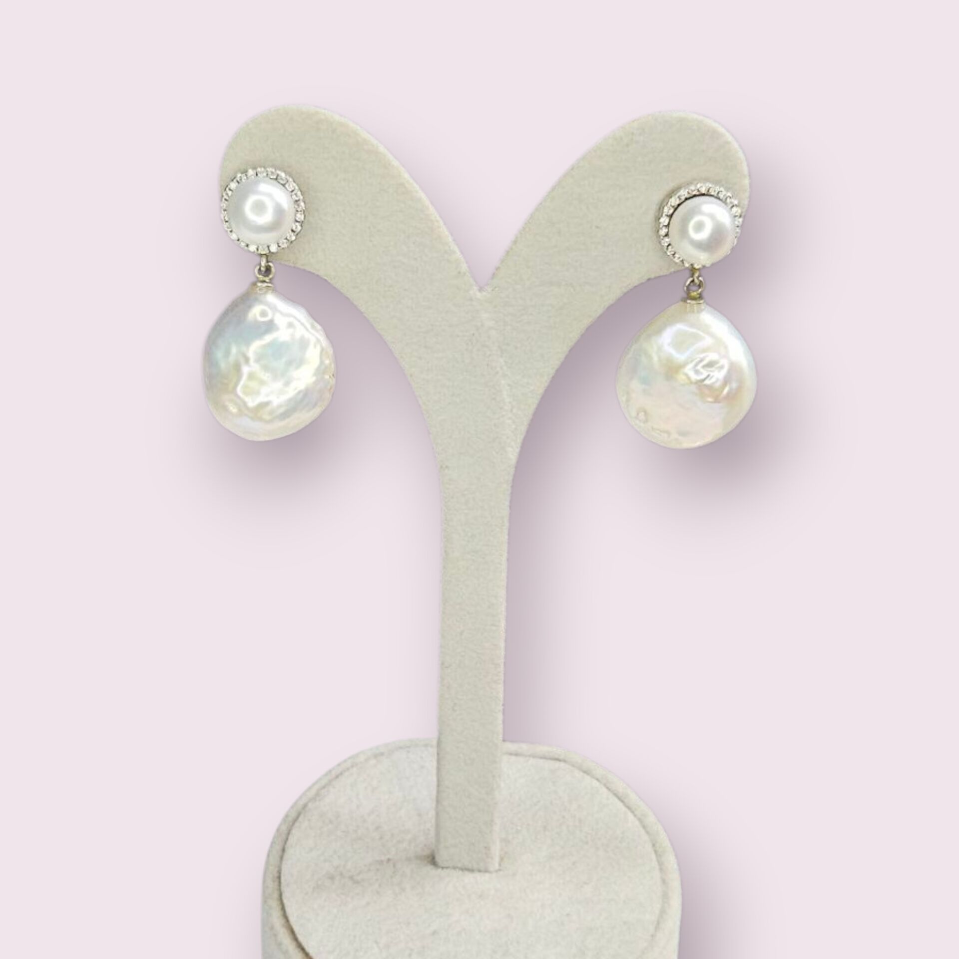 Barok Tarz Yan Taş Zirkon Gümüş İnci Küpe