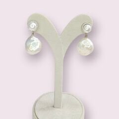 Barok Tarz Yan Taş Zirkon Gümüş İnci Küpe