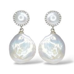 Barok Tarz Yan Taş Zirkon Gümüş İnci Küpe