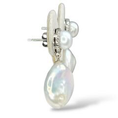 Barok Tarz Yan Taş Zirkon Gümüş İnci Küpe